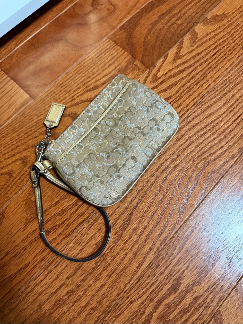 Vintage Coach Monogram Signature Lirex Small Wristlet in Champagne